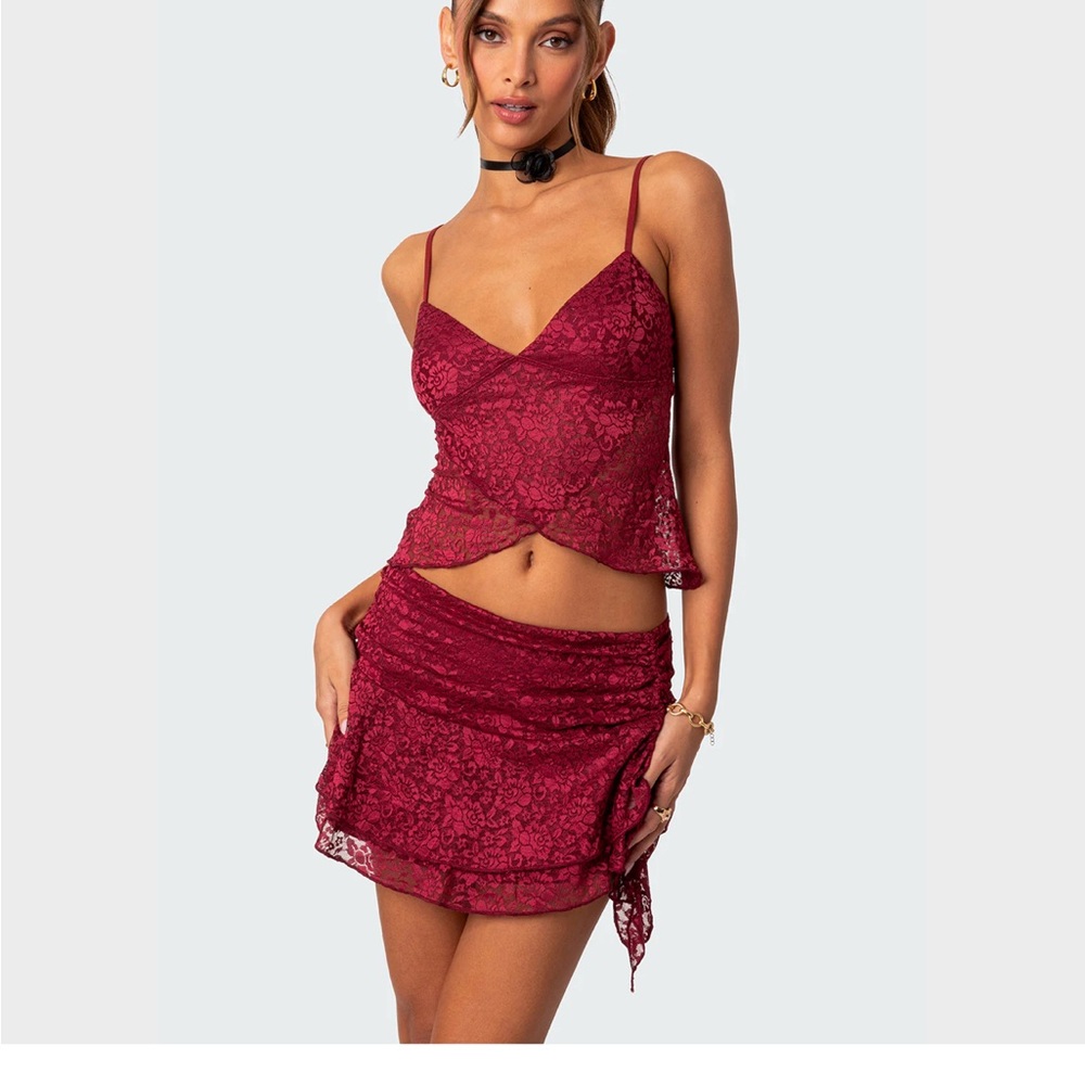 Red Lace Two-Piece Set